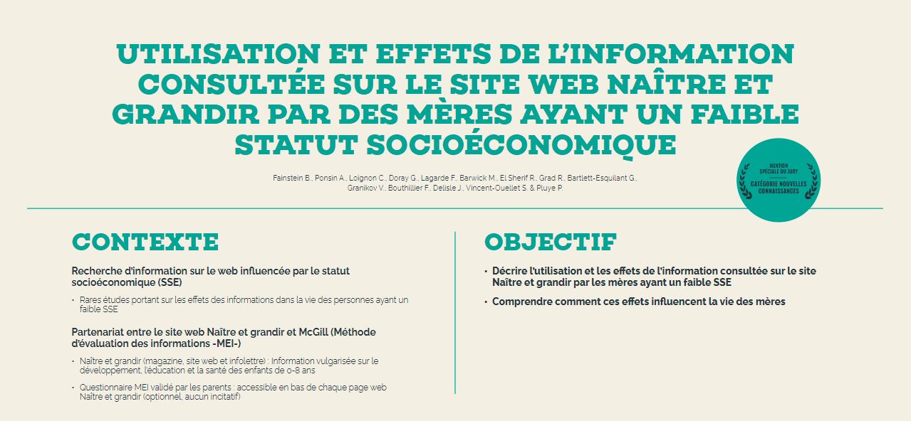 Showcase Image for Utilisation et effets de linformation consultée sur le site web Naître et grandir par des mères ayant un faible statut socioéconomique