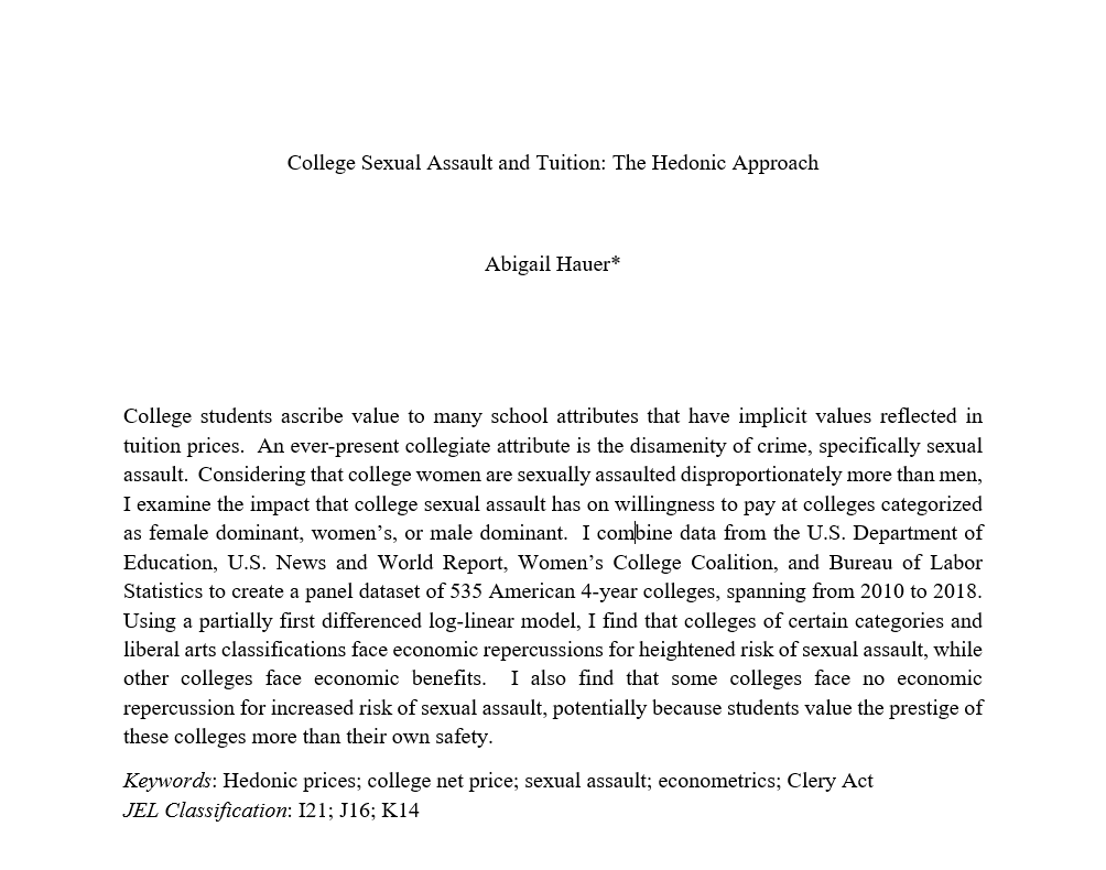 Showcase Image for College Sexual Assault and Tuition: The Hedonic Approach