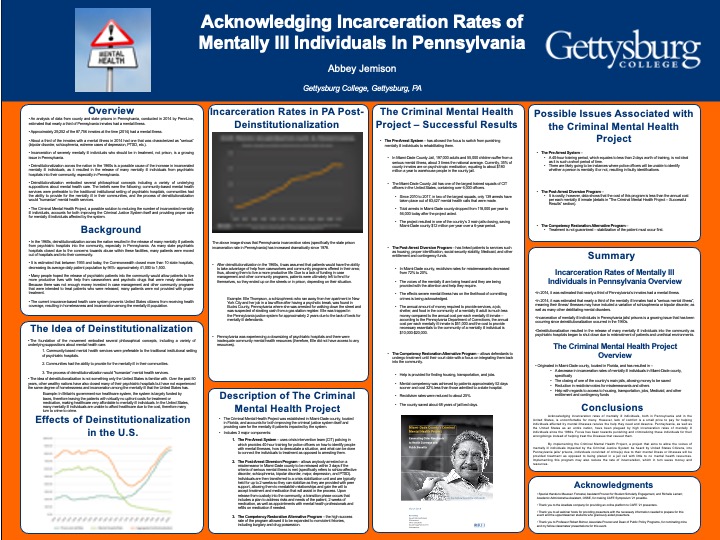 Showcase Image for Acknowledging Incarceration Rates of Mentally Ill Individuals In Pennsylvania