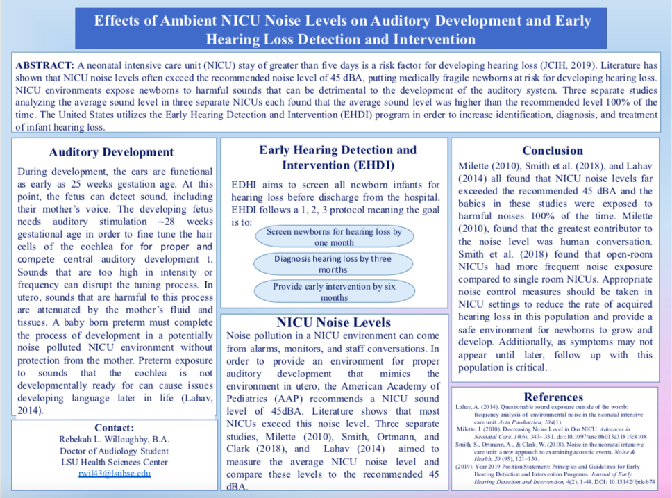 Showcase Image for  Effects of Ambient NICU Noise Levels on Auditory Development and Early Hearing Loss Detection and Intervention