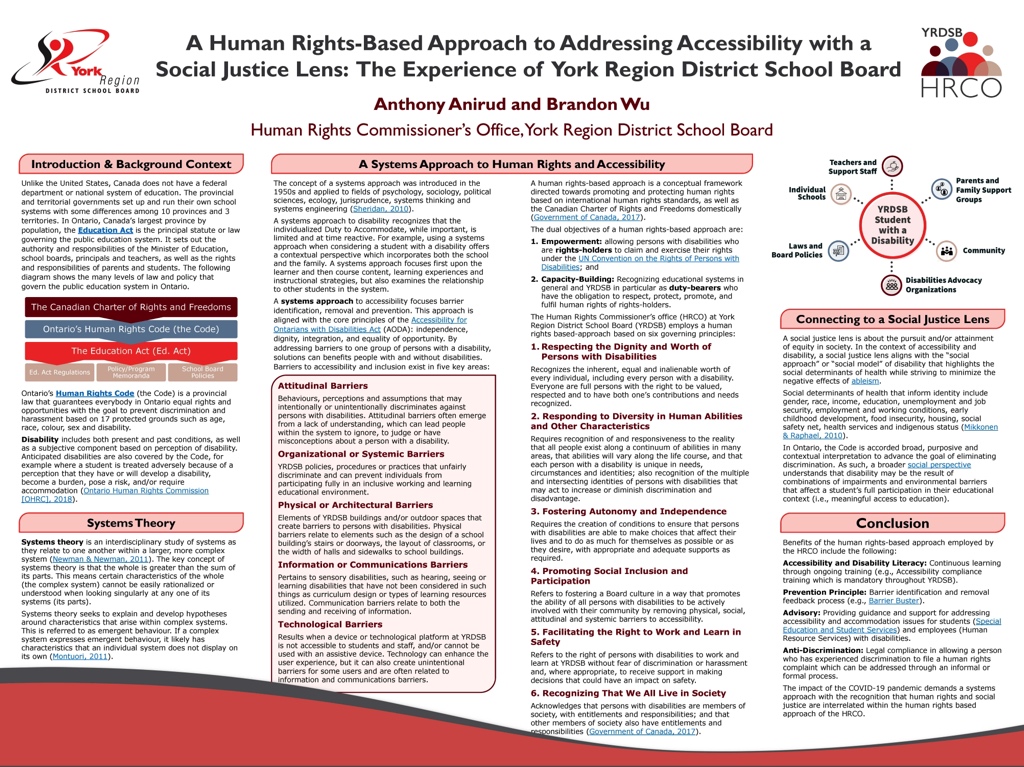 Showcase Image for A Human Rights-Based Approach to Addressing Accessibility with a Social Justice Lens: The Experience of York Region District School Board