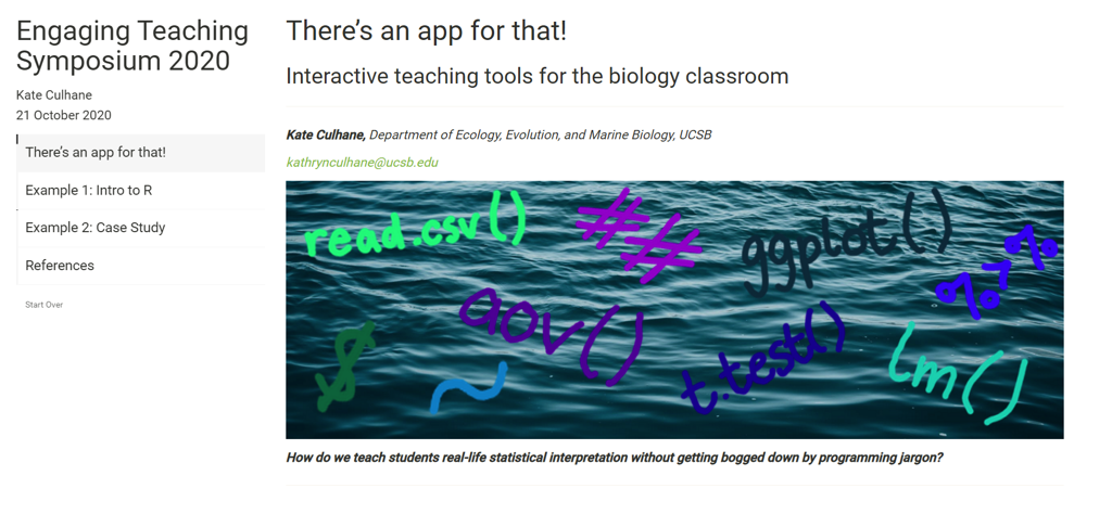 Showcase Image for Kate Culhane: There’s an app for that - Interactive statistical tools for the biology classroom